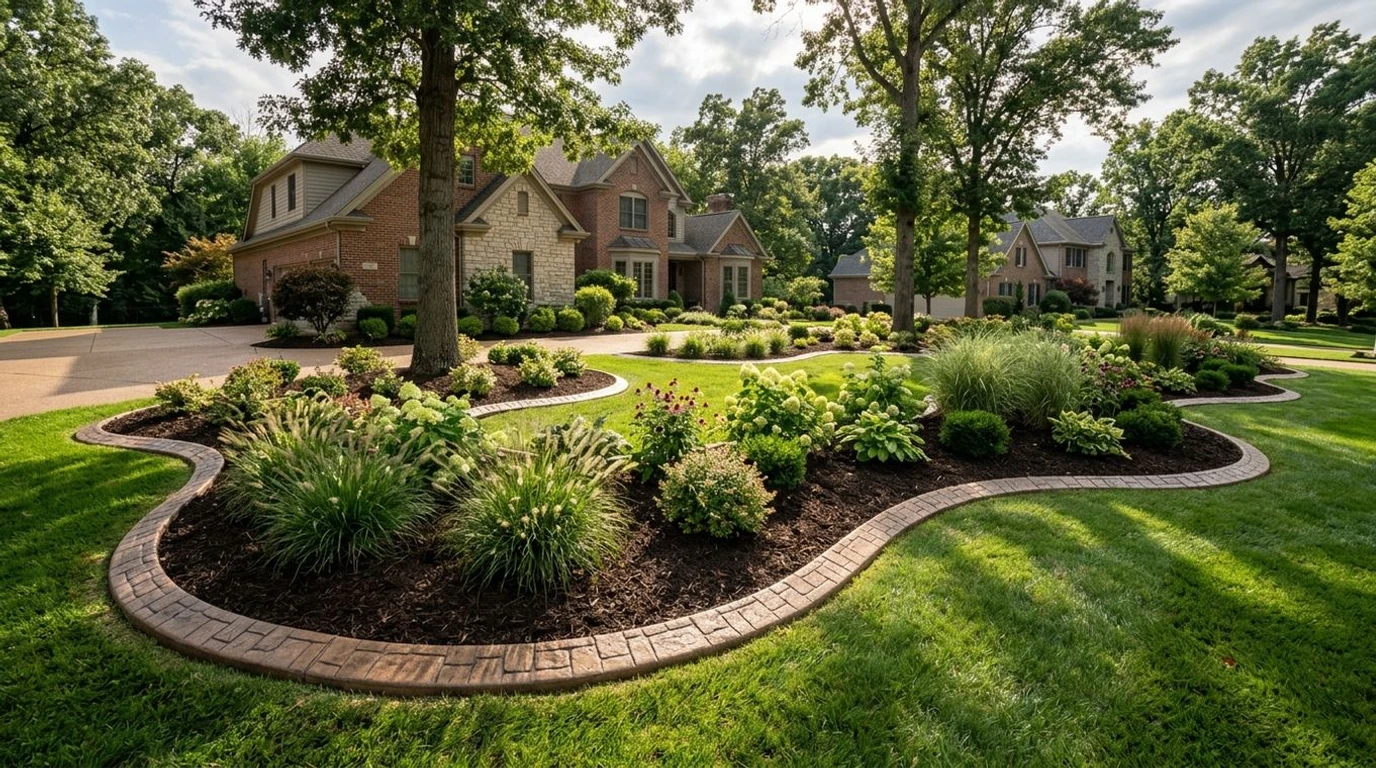 Completed decorative concrete curbing project in a Chesterfield, Missouri yard