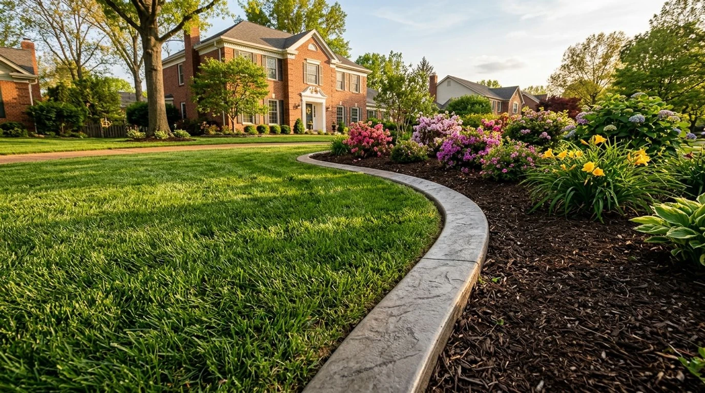 Decorative concrete curbing along a beautifully landscaped front yard in St. Louis