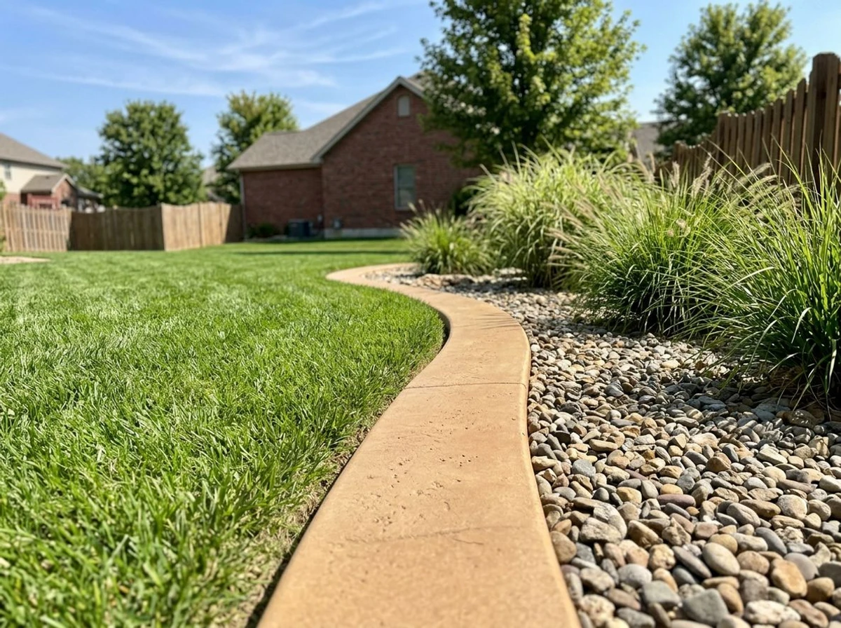 Sandstone colored concrete curbing defining a landscape bed border in Greater St. Louis