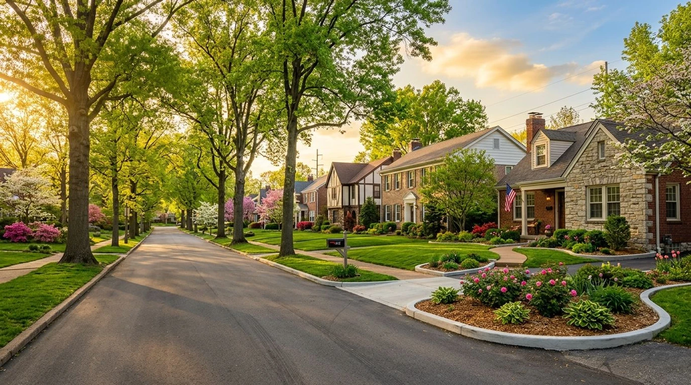 Decorative concrete curbing along a landscaped front yard in Webster Groves, Missouri